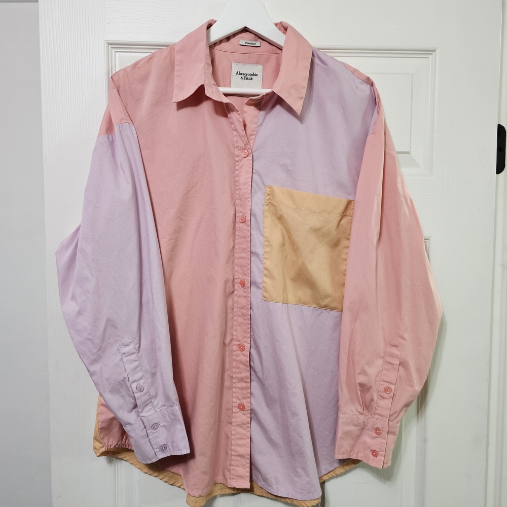 Abercrombie & Fitch Casual Womens Colorblock Shirt - Pink, Purple, and Tan